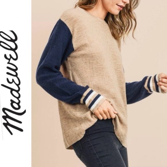 Madewell Baybrook Women’s Size Small Color Block Wool Blend‎ Crew Neck Sweater - Picture 1 of 10